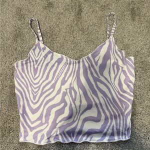 Purple and white zebra print cropped tank top